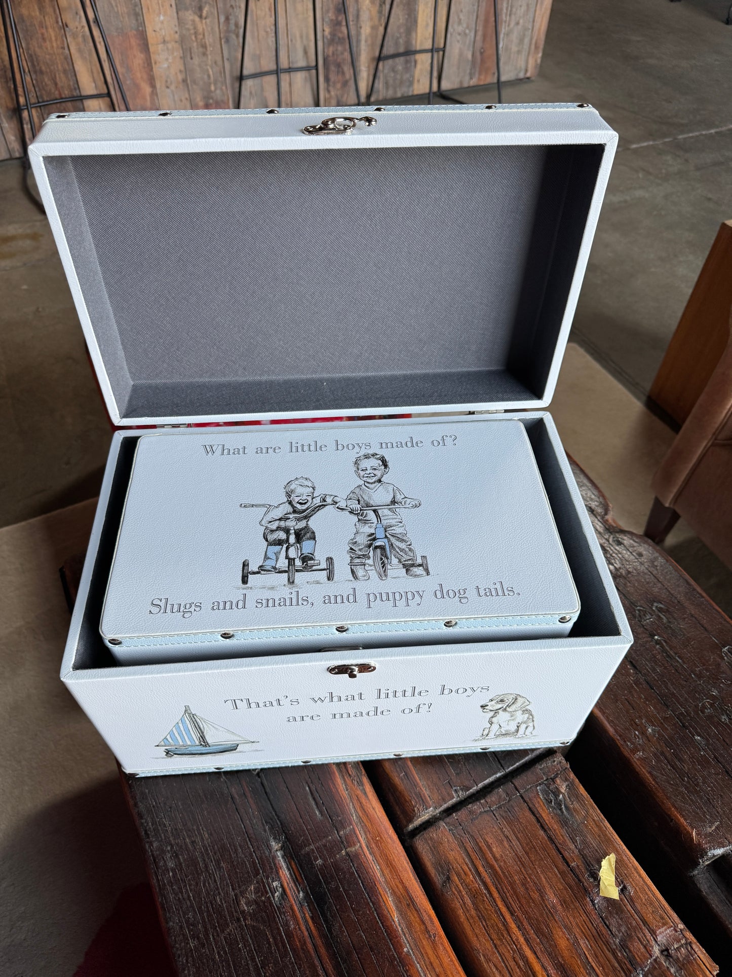 Petit Cheri ‘Little Boys’ Luggage Boxes – Set of Two Faux Leather Vintage Storage Boxes