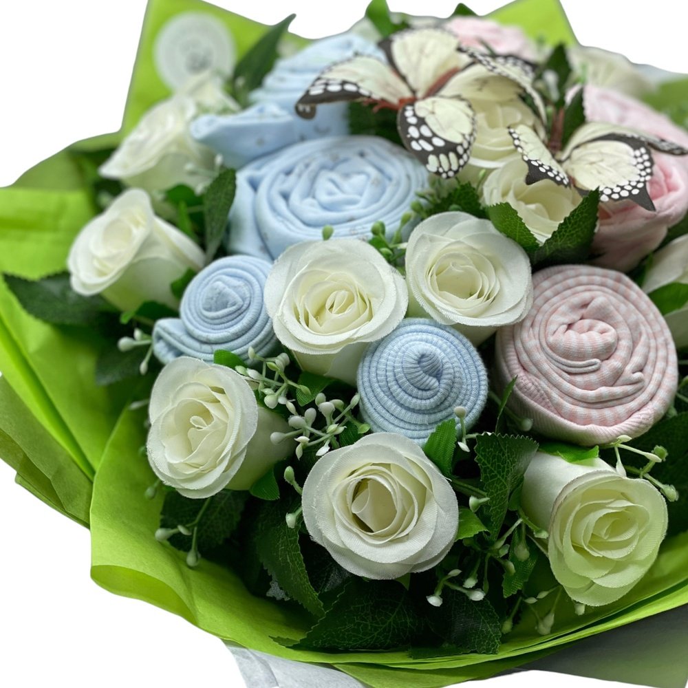 Love & Tiers Ltd Twin Delight: Pink & Blue Clothing Bouquet Bouquet, Occasions, Twin