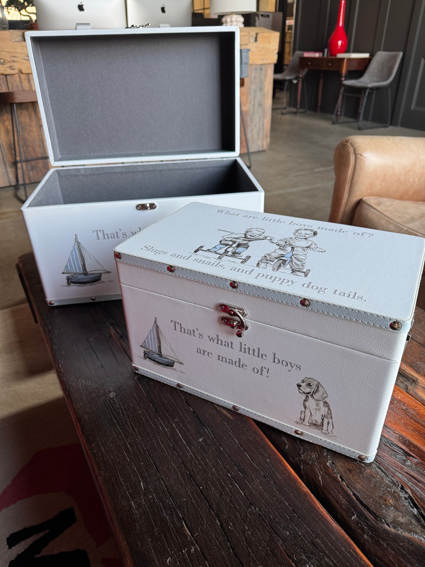Petit Cheri ‘Little Boys’ Luggage Boxes – Set of Two Faux Leather Vintage Storage Boxes