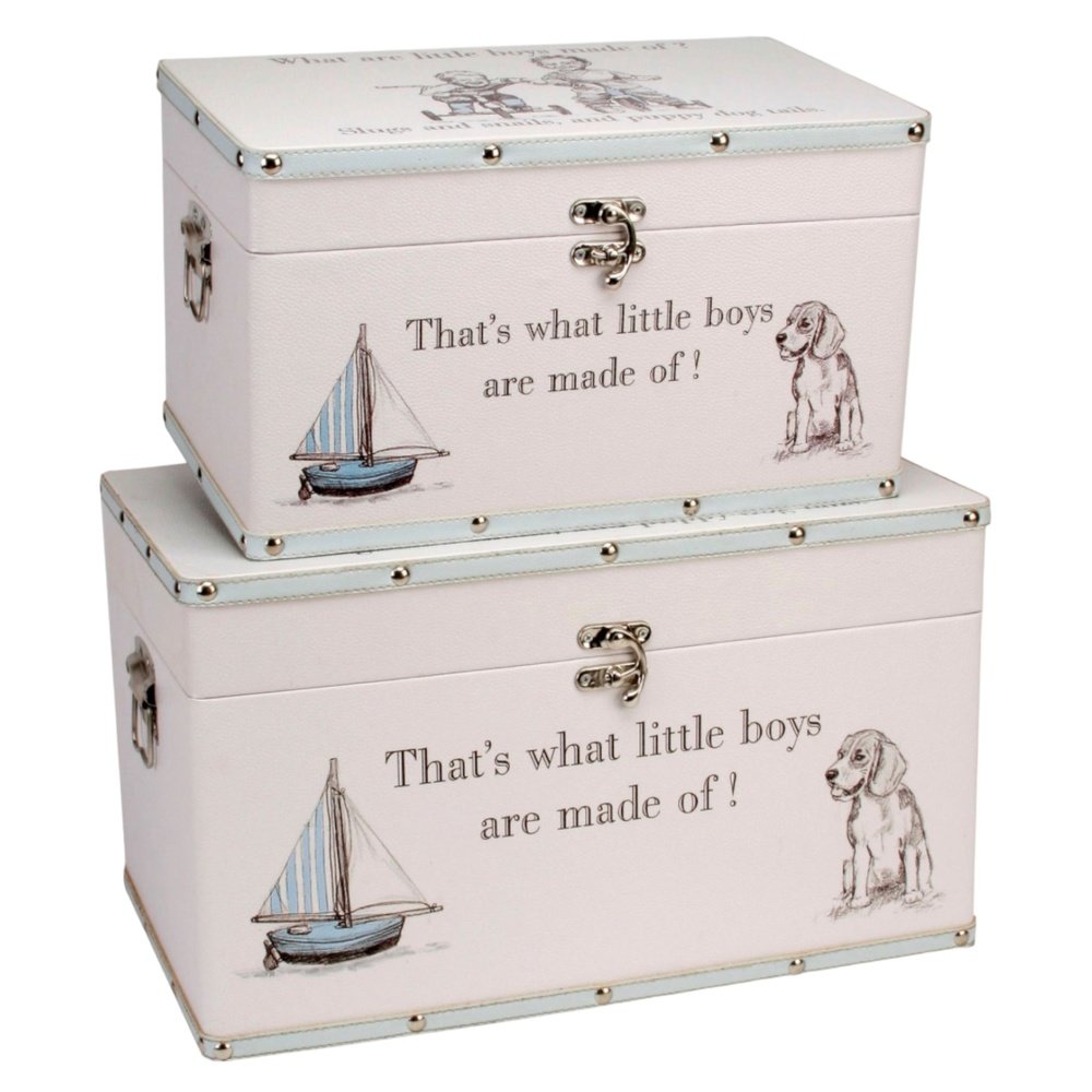 Petit Cheri ‘Little Boys’ Luggage Boxes – Set of Two Faux Leather Vintage Storage Boxes