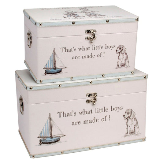 Petit Cheri ‘Little Boys’ Luggage Boxes – Set of Two Faux Leather Vintage Storage Boxes