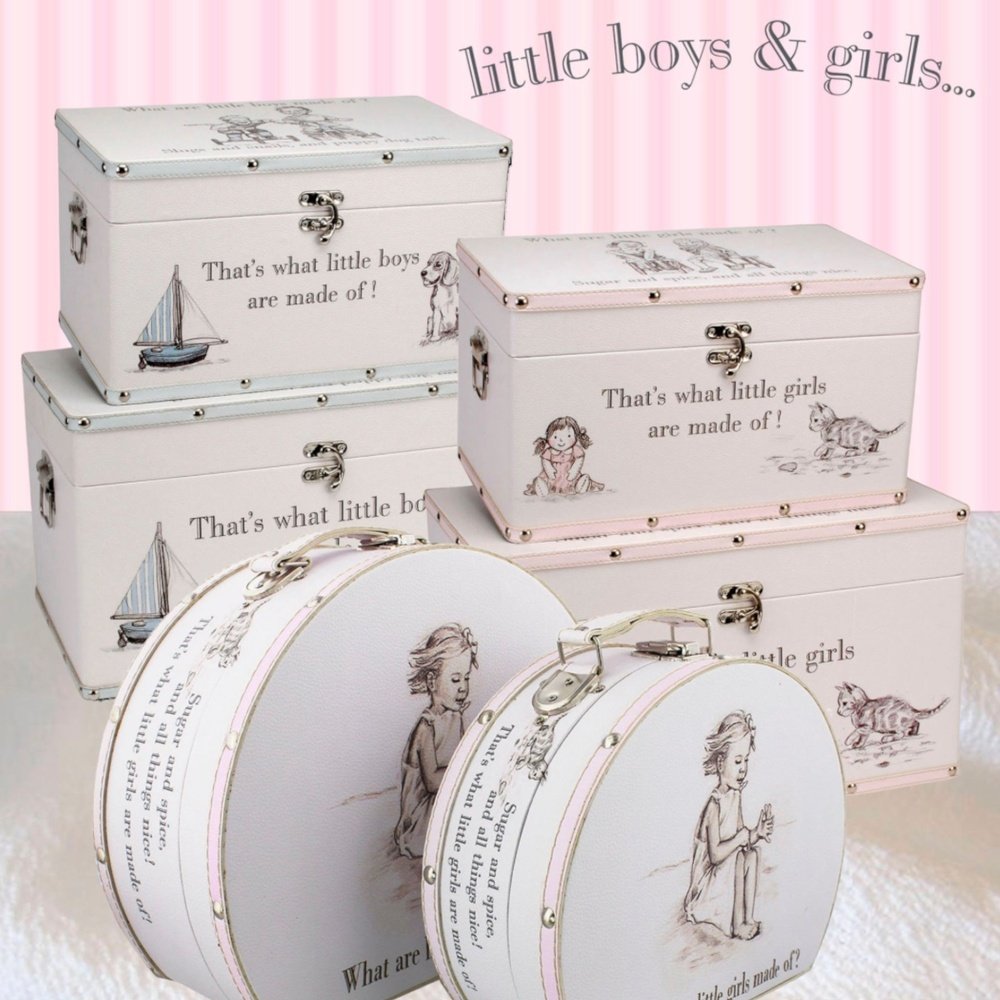 Petit Cheri ‘Little Boys’ Luggage Boxes – Set of Two Faux Leather Vintage Storage Boxes