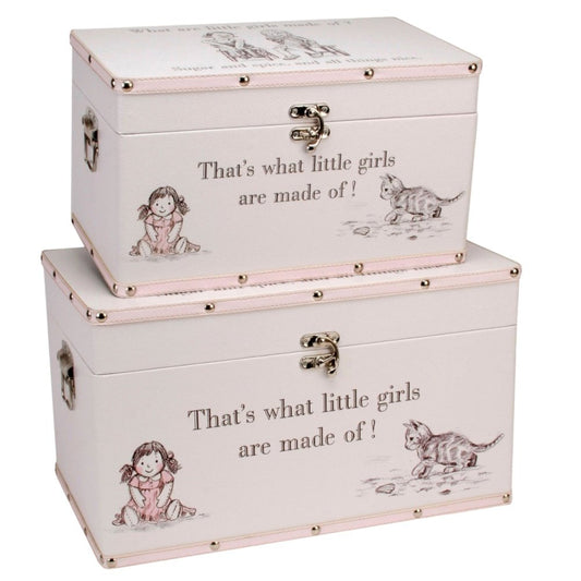 Petit Cheri ‘Little Girls’ Luggage Boxes – Set of Two Faux Leather Vintage Storage Boxes