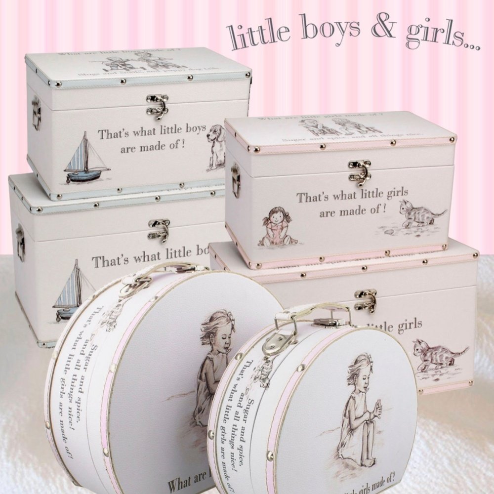 Petit Cheri ‘Little Girls’ Luggage Boxes – Set of Two Faux Leather Vintage Storage Boxes