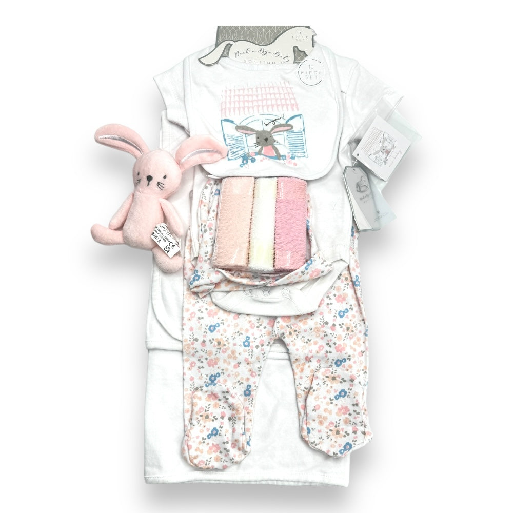 Bunny Haven 10-piece layette gift set from Rock a Bye Baby Boutique