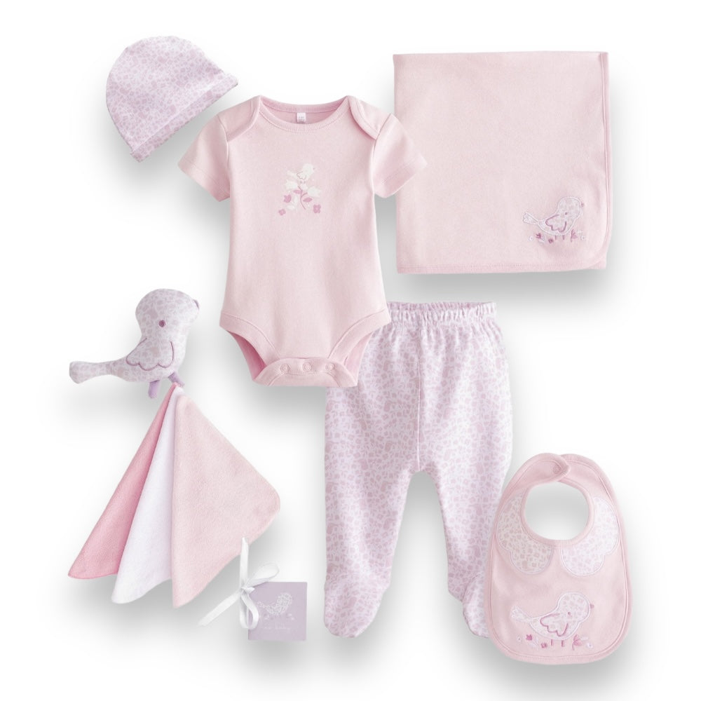 Pink Birdsong Symphony: 10-Piece Layette Gift Set