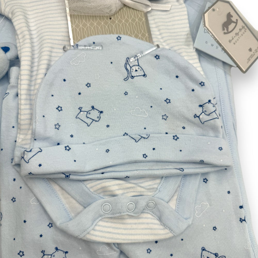 Tiger and Hippo Delight: 9-Piece Baby Blue Layette Gift Set