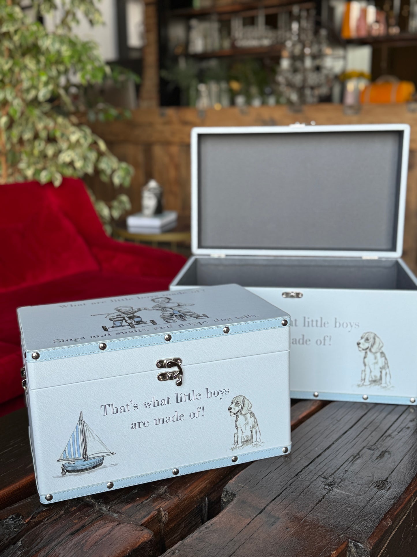 Petit Cheri ‘Little Boys’ Luggage Boxes – Set of Two Faux Leather Vintage Storage Boxes
