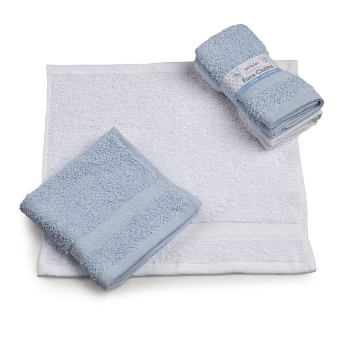 Blue & White Soft Cotton Face Cloths for Family Use