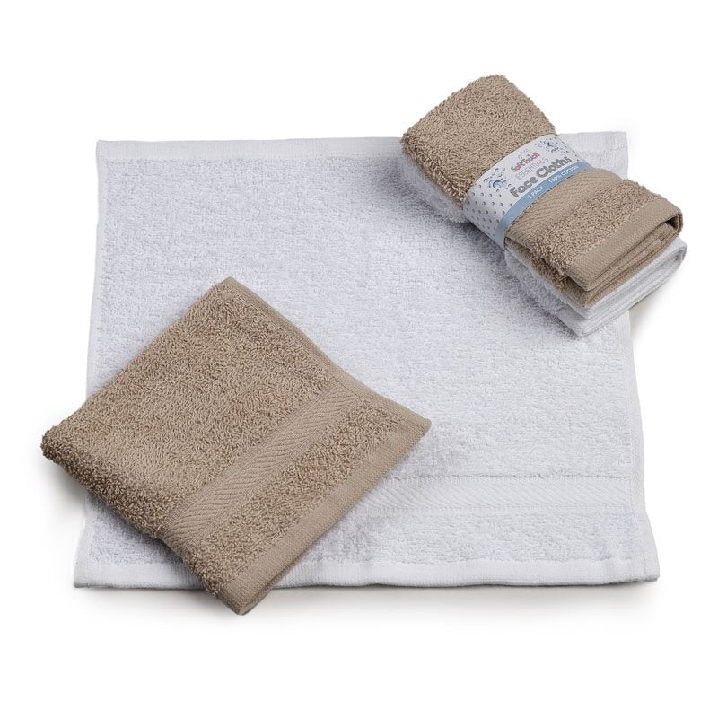 Coffee & White Soft Cotton Face Cloths for Family Use