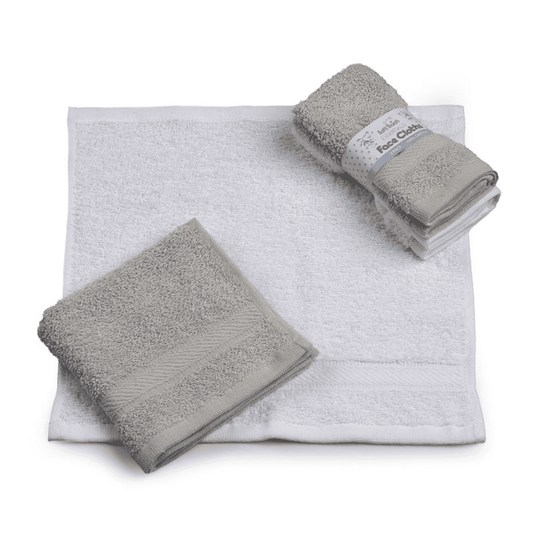 Grey & White Face Cloths - 2pk Soft Touch Apparel, Bathing, Bespoke, Build Your Own Hamper, Kiddies World, Soft Touch, Towel
