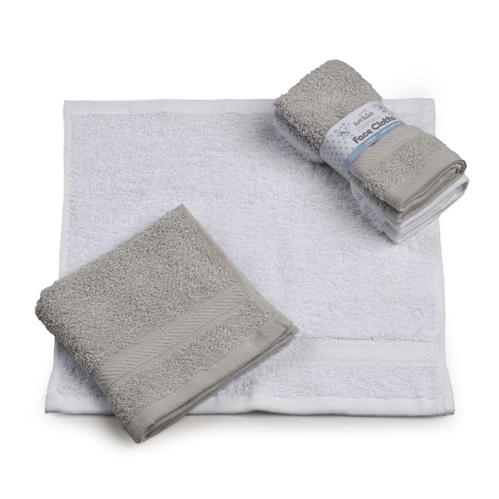 Grey & White Soft Cotton Face Cloths for Family Use