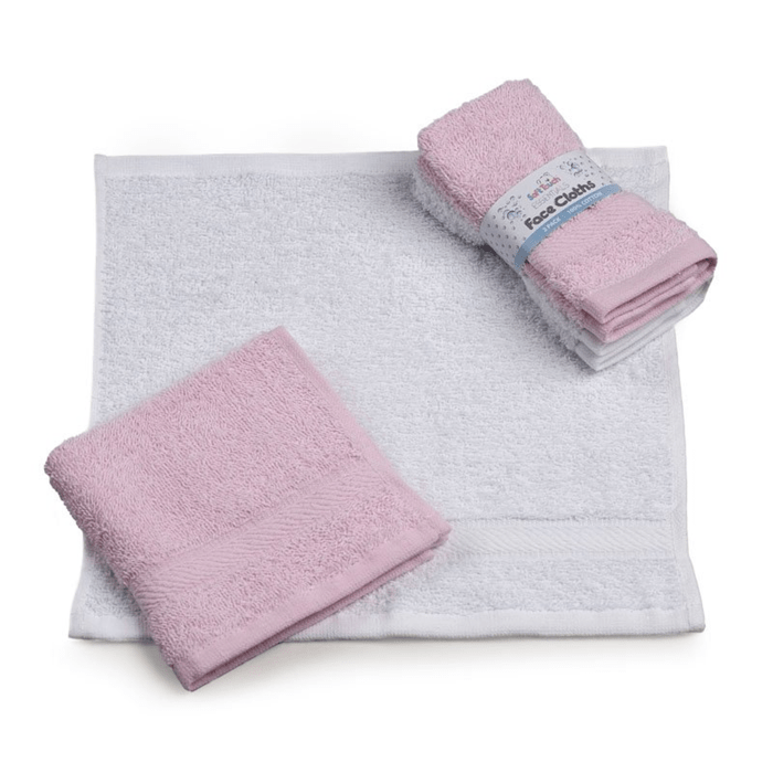 Pink & White Soft Cotton Face Cloths for Family Use
