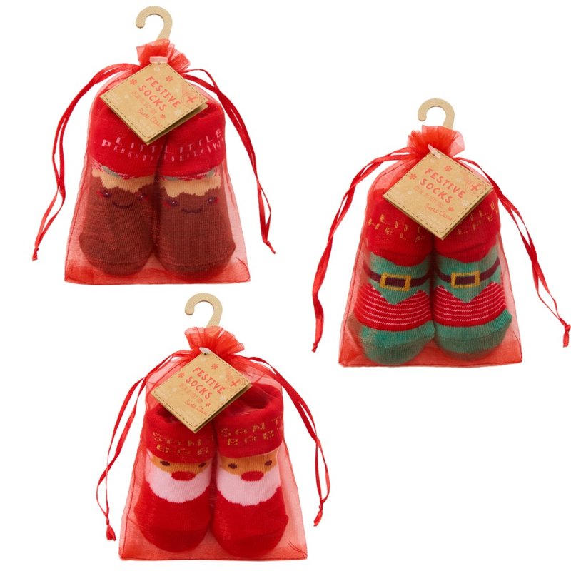 Baby's First Christmas Gift Socks in Organza Bags - Set of 3