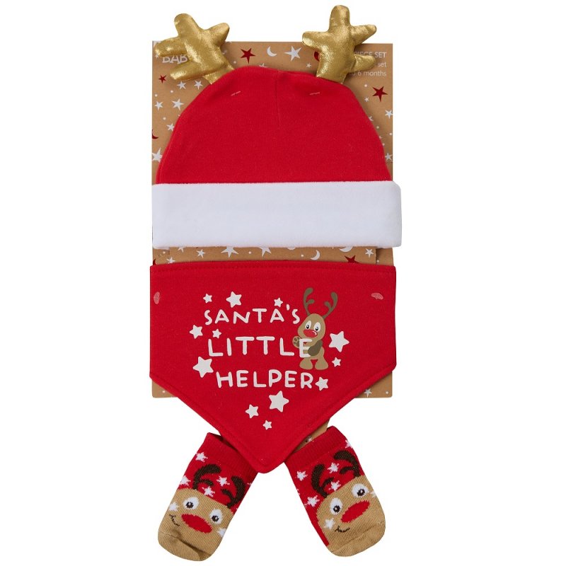Baby Christmas Reindeer Set Hat, Bib & Socks by BabyTown
