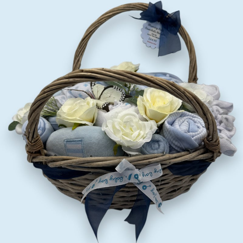 Blooming Baby Essentials Hamper in Blue – luxury baby gift basket