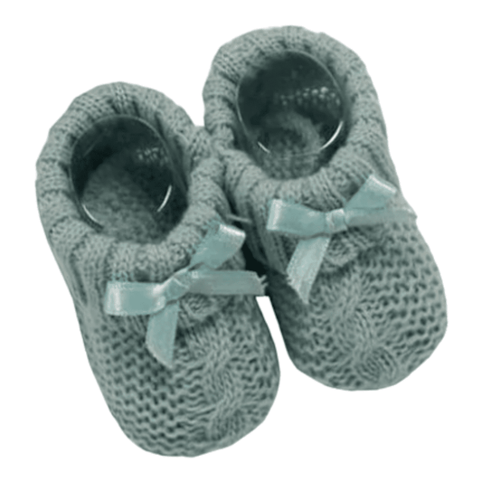 Sage Green Knitted Baby Booties With Satin Bow Nursery Time Apparel, Baby Shower, Booties, Build Your Own Hamper, Christmas, Kids Wholesale, Nursery Time, Shower, Twin, Unisex