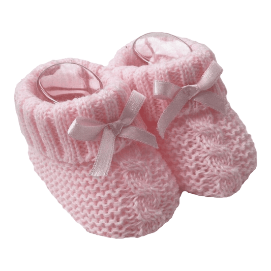 Pink Knitted Baby Booties With Satin Bow Nursery Time Apparel, Baby Shower, Booties, Build Your Own Hamper, For Her, Gender Reveal, Girls, Kids Wholesale, Nursery Time, Pink, Shower, Sister, Twin