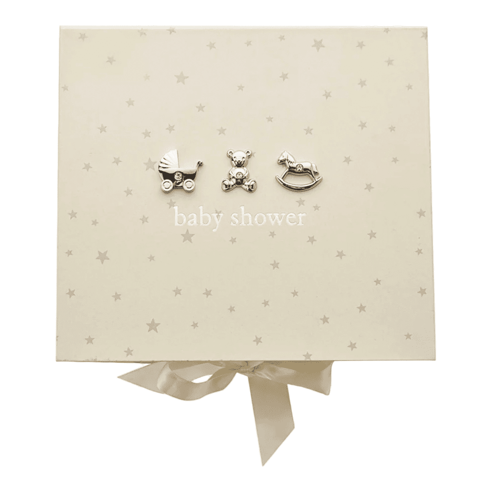ivory keepsake box with silver foil decal