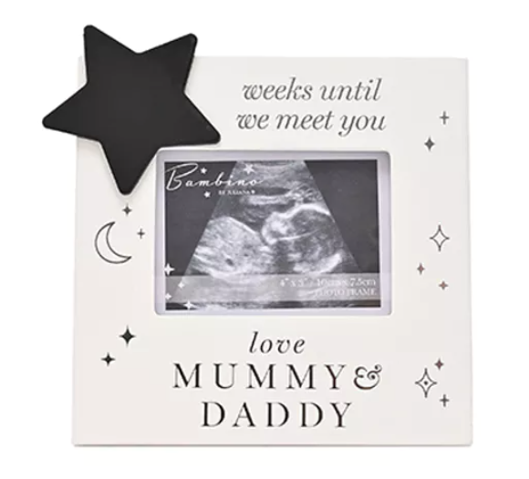Personalised Countdown Scan Frame from BAMBINO BY JULIANA® – Ivory Resin with Chalkboard Heart