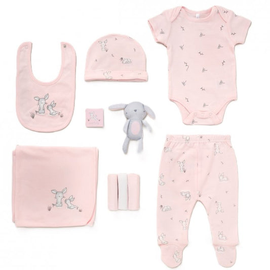 Rock-A-Bye Baby Boutique Pink Cotton "Bunny" Print 10 Piece Baby Gift Set