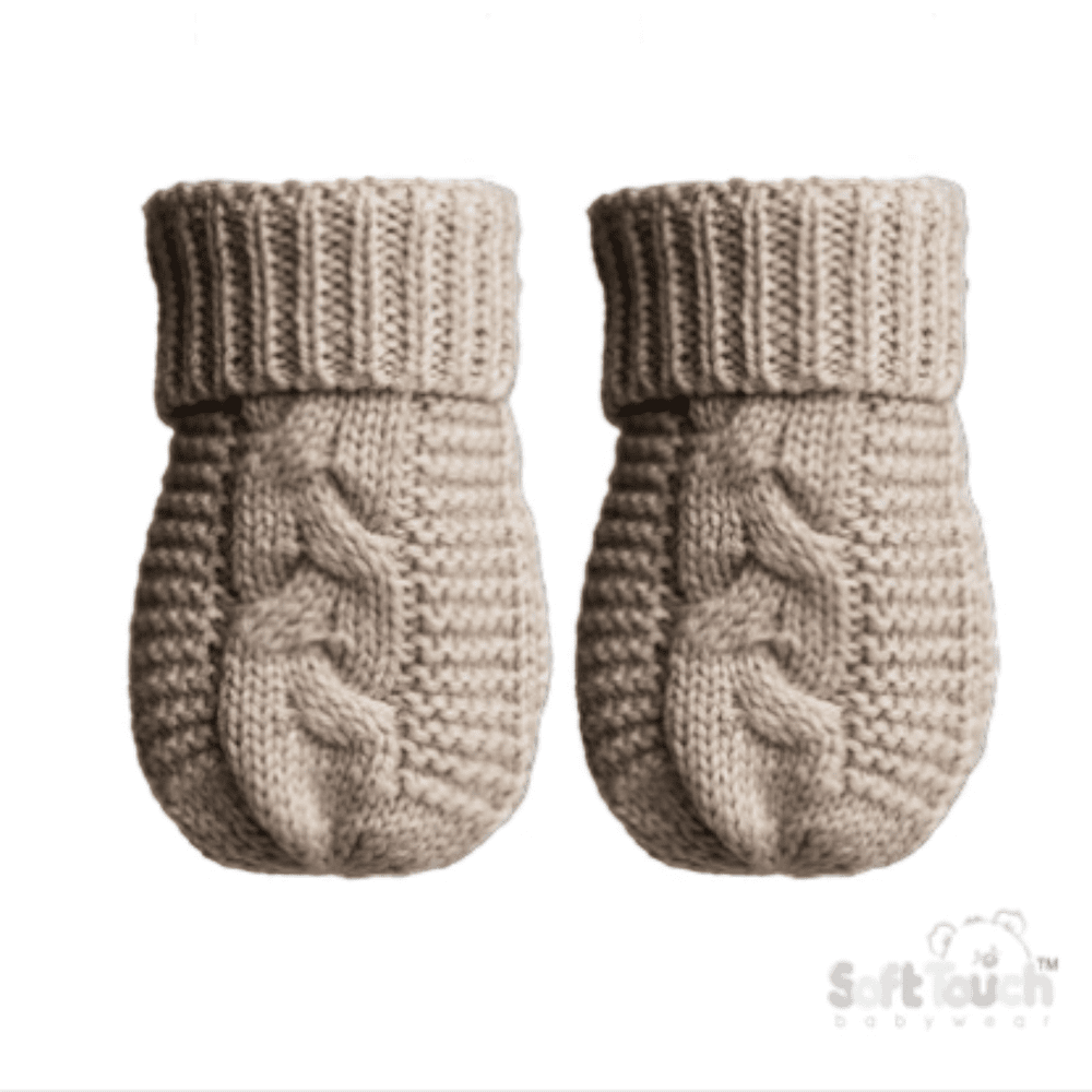 Recycled Biscuit Acrylic Cable Knit Mittens Soft Touch Apparel, Baby Shower, Bespoke, Build Your Own Hamper, Christmas, Eco, Kiddies World, Mittens, Soft Touch, Twin, Unisex