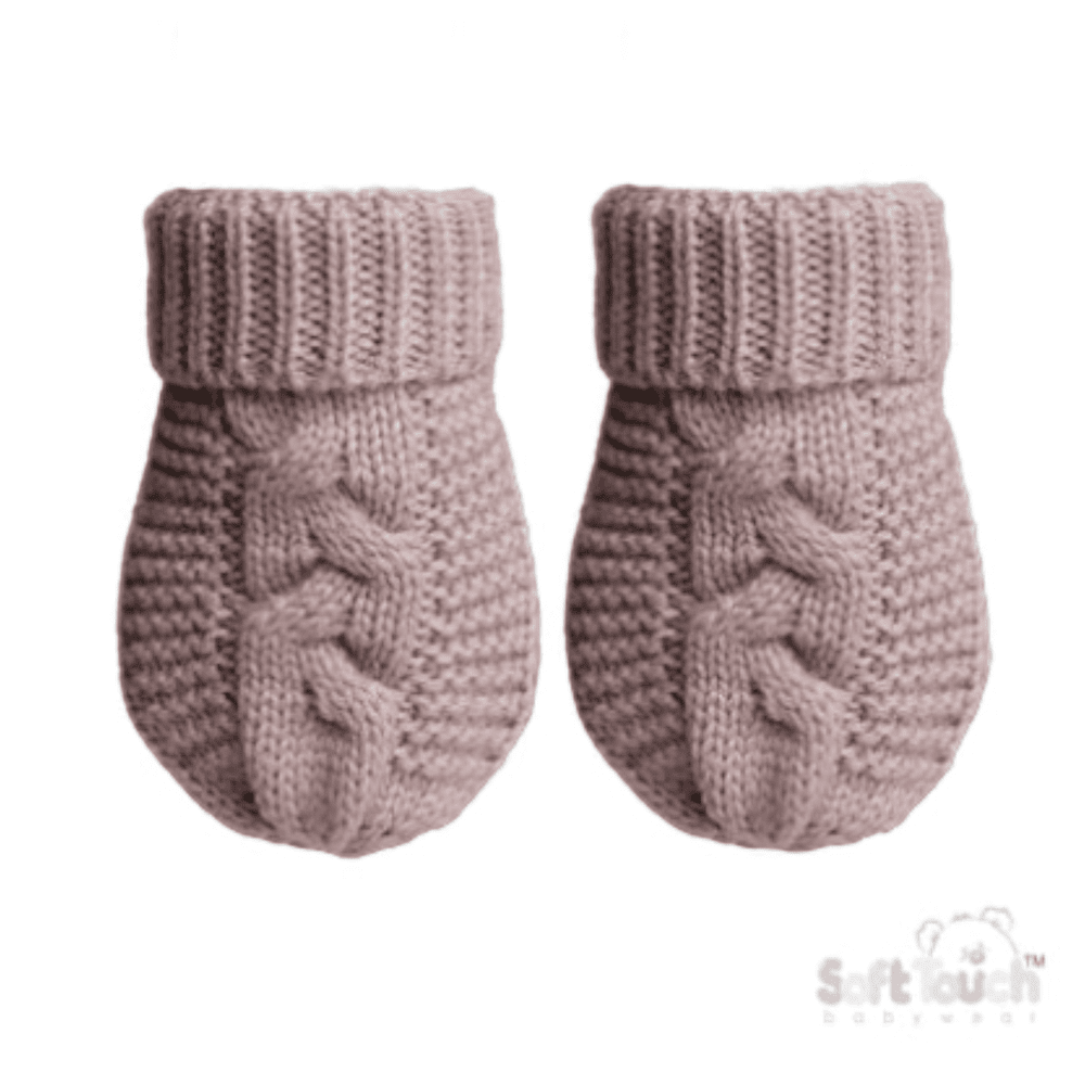 Recycled Dusty Pink Acrylic Cable Knit Mittens Soft Touch Apparel, Baby Shower, Build Your Own Hamper, Eco, For Her, Gender Reveal, Girl Gifts, Girls, Kiddies World, Mittens, Pink, Shower, Sister, Soft Touch, Twin