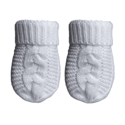 Recycled White Acrylic Cable Knit Mittens Soft Touch 1st Christmas, Apparel, Baby Shower, Bespoke, Build Your Own Hamper, Christening, Christmas, Eco, Kiddies World, Mittens, Shower, Soft Touch, Unisex