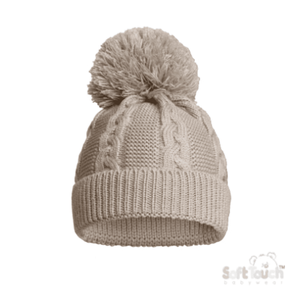 Recycled Biscuit Acrylic Cable Knit bobble Hat Soft Touch Apparel, Build Your Own Hamper, Christmas, Eco, Hats, Kiddies World, Occasions, Soft Touch, Twin, Unisex