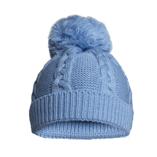 Recycled Blue Acrylic Cable Knit Pom Pom Hat Soft Touch Apparel, BAMBINO BY JULIANA®, Blue, Boy Gifts, Boys, Brother, Build Your Own Hamper, Eco, Gender Reveal, Hats, him, Kiddies World, Soft Touch, Twin