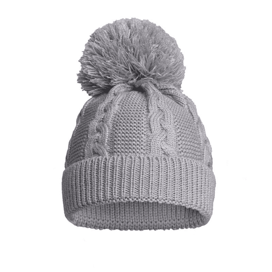 Recycled Grey Acrylic Cable Knit Pom Pom Hat Soft Touch Apparel, Build Your Own Hamper, Eco, Grey, Hats, Kiddies World, Soft Touch, Twin, Unisex