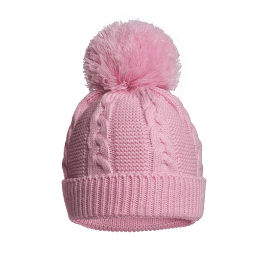 Recycled Pink Acrylic Cable Knit Pom Pom Hat Soft Touch Apparel, Build Your Own Hamper, Eco, For Her, Gender Reveal, Girl Gifts, Girls, Hats, Kiddies World, Pink, Sister, Soft Touch, Twin