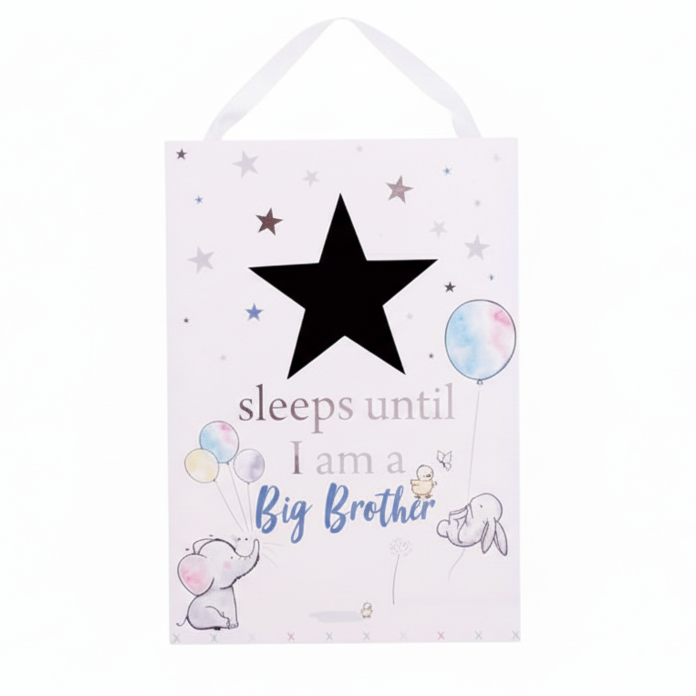 Baby Countdown Hanging Plaque – "Sleeps Until I'm a Big Brother"