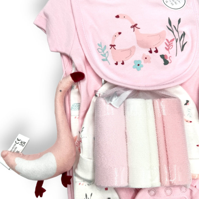 Farmyard baby gift set with soft goose toy and Soft washcloths from the farmyard baby layette