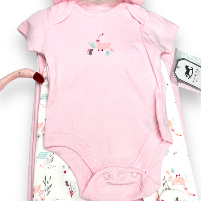 Farmyard-themed baby sleepsuit and bodysuit