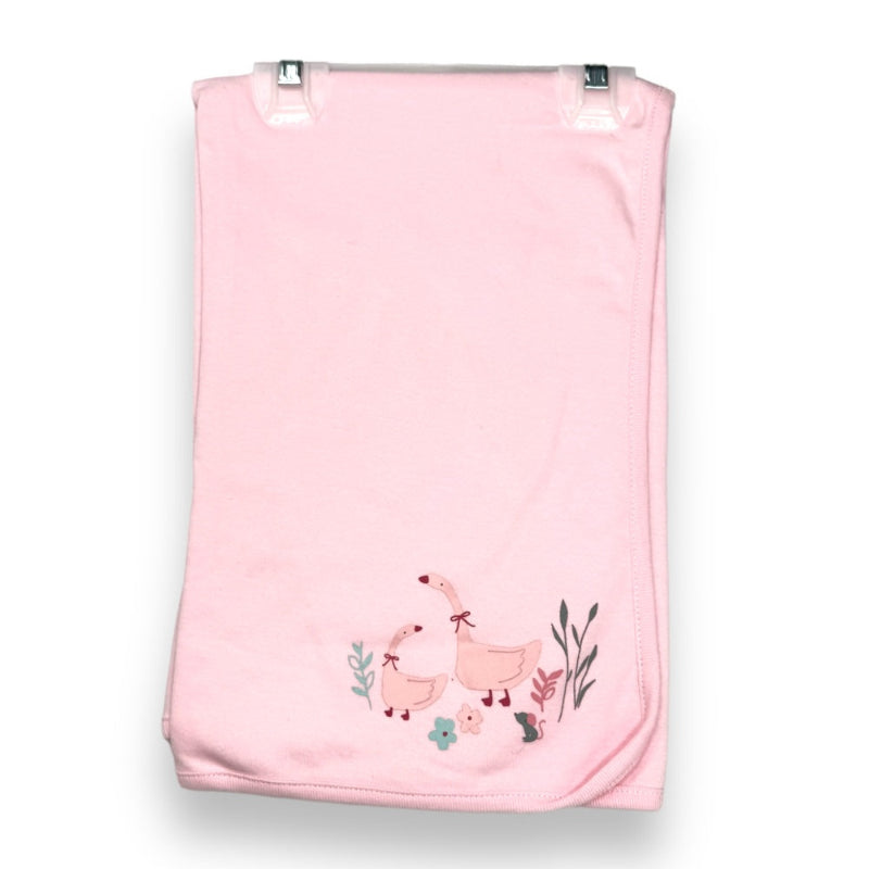 Pink baby blanket with a goose design