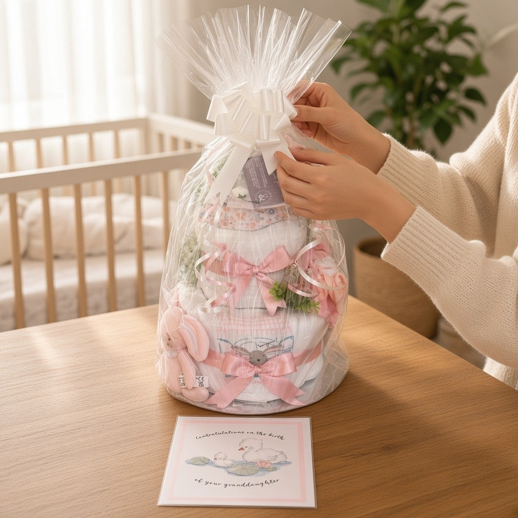 2 Tier Pink Nappy Cake – Pretty in Pink Baby Gift