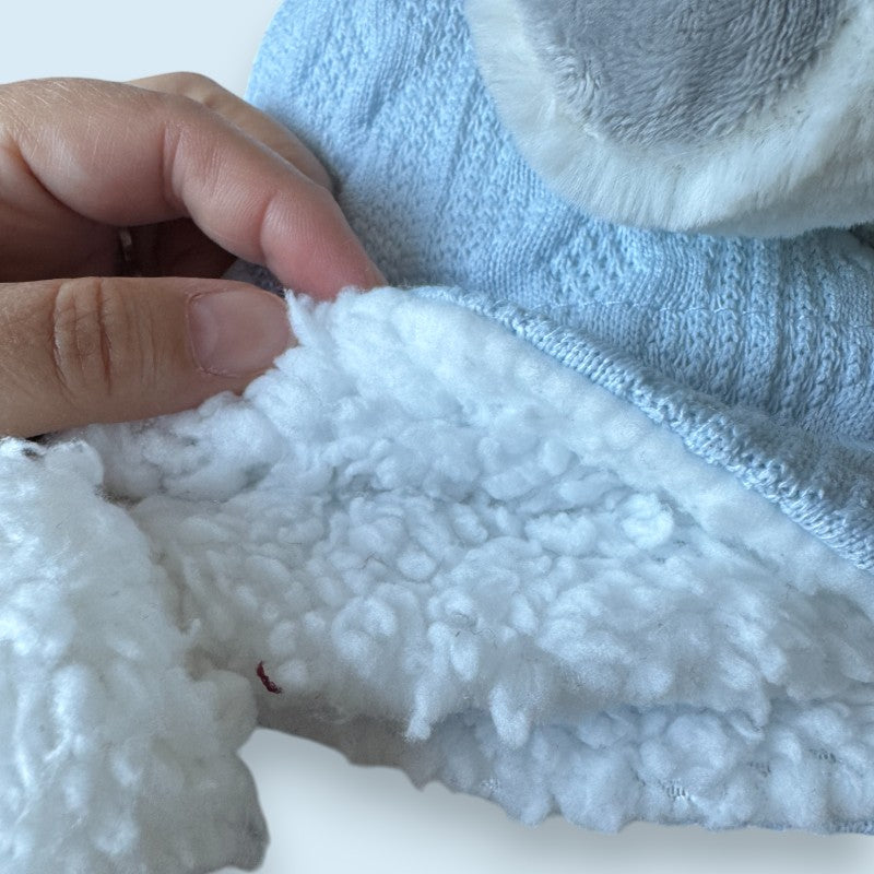 "Blue Embrace" Knitted Baby Blanket with Sherpa & Personalised Teddy