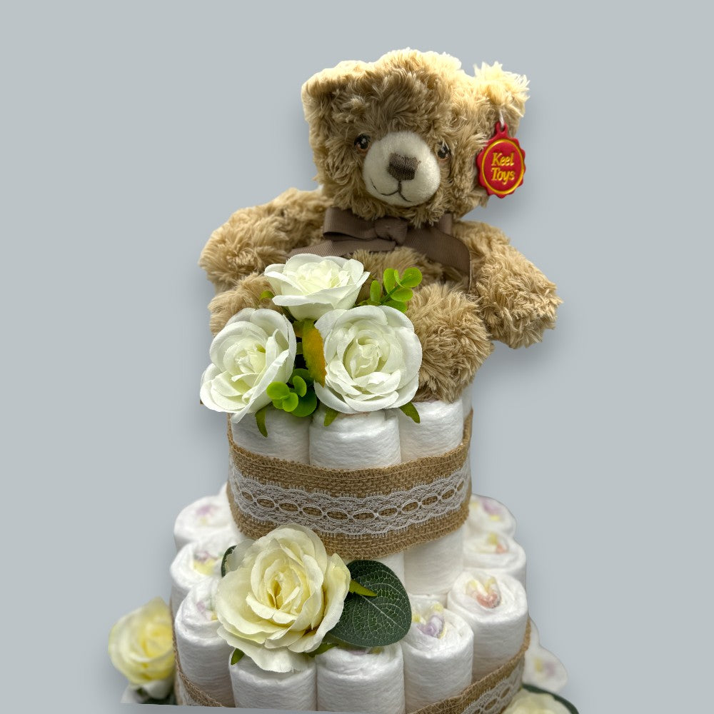 Keeleco Bramble Bear on nappy cake
