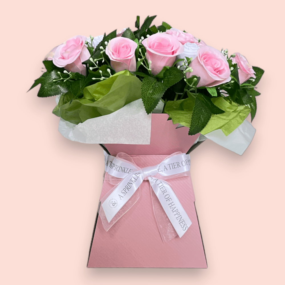 Love & Tiers Ltd The White Rose and Baby Clothing Posy Bouquet Bouquet, Christening, Christmas, Grey, Occasions, Unisex