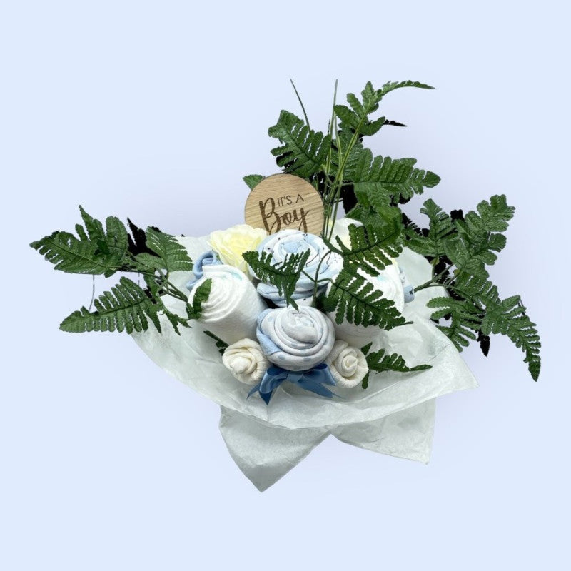 ‘It’s a Boy’ bouquet and layette set