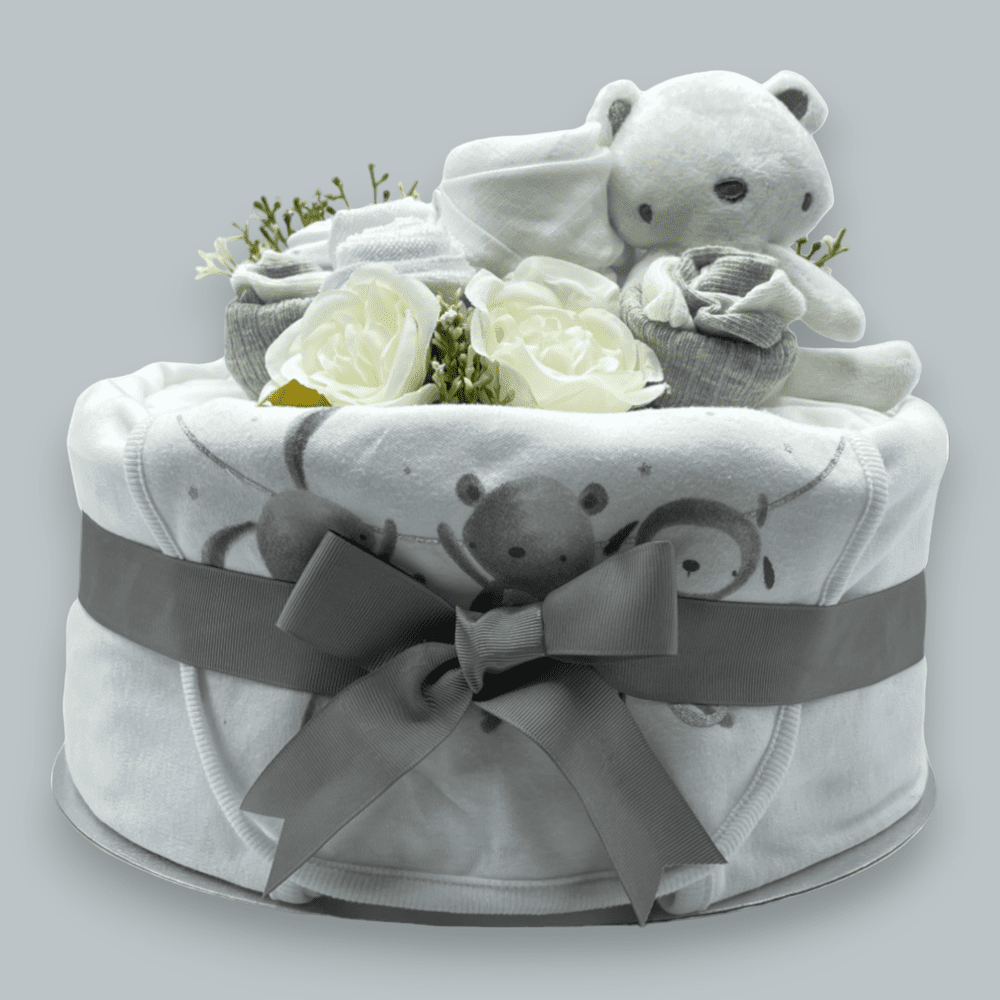 Tender Blooms Nappy Cake: in Grey