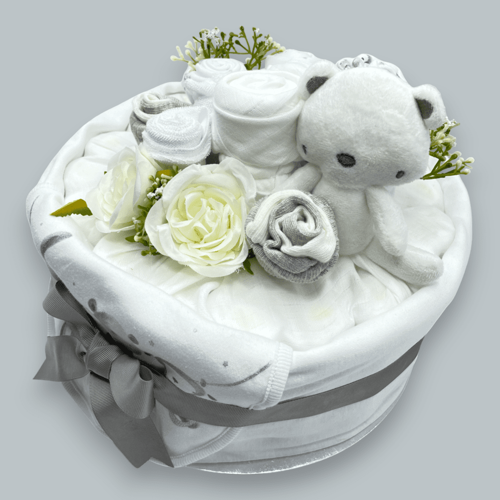 Tender Blooms Nappy Cake: in Grey (Top side View)