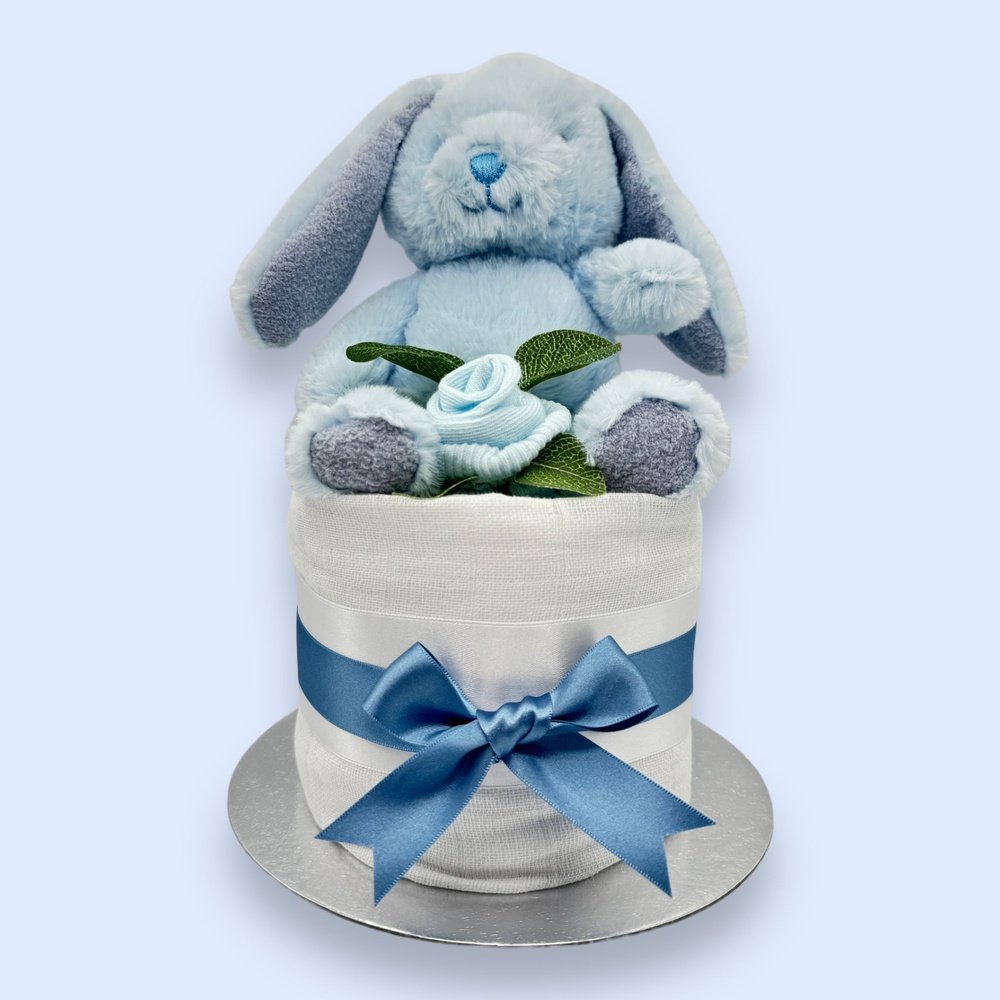 Blue Bunny Hugs Mini Nappy Cake - V2