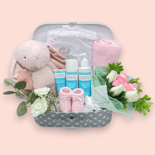'My Expert Midwife' Large Suitcase Hamper with Bouquet
