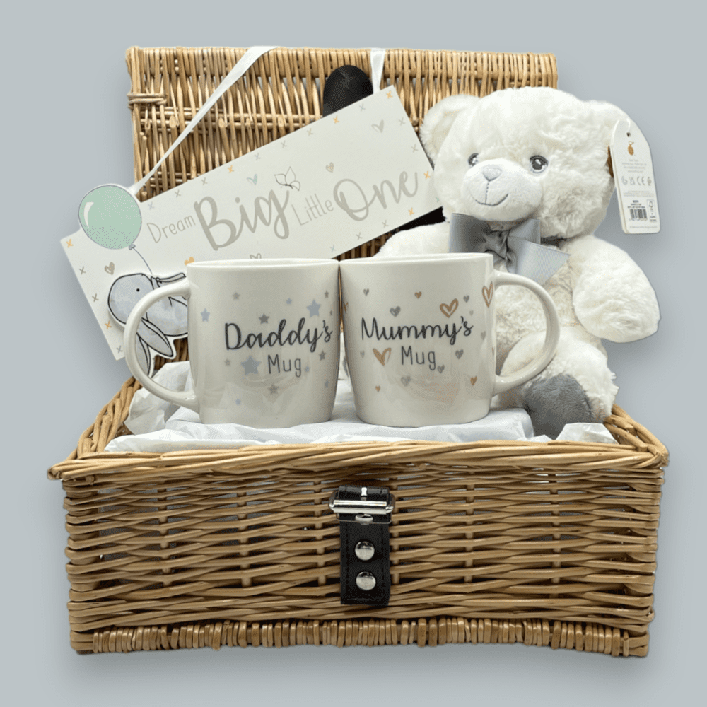 New Parents Gift Hamper with Teddy, Cups and Plaque