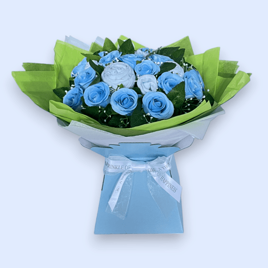 Love & Tiers Ltd Sweet Beginnings Baby Clothes & Roses Bouquet Blue, Bouquet, Boys, Christening, Gender Reveal, New Parents, Shower 