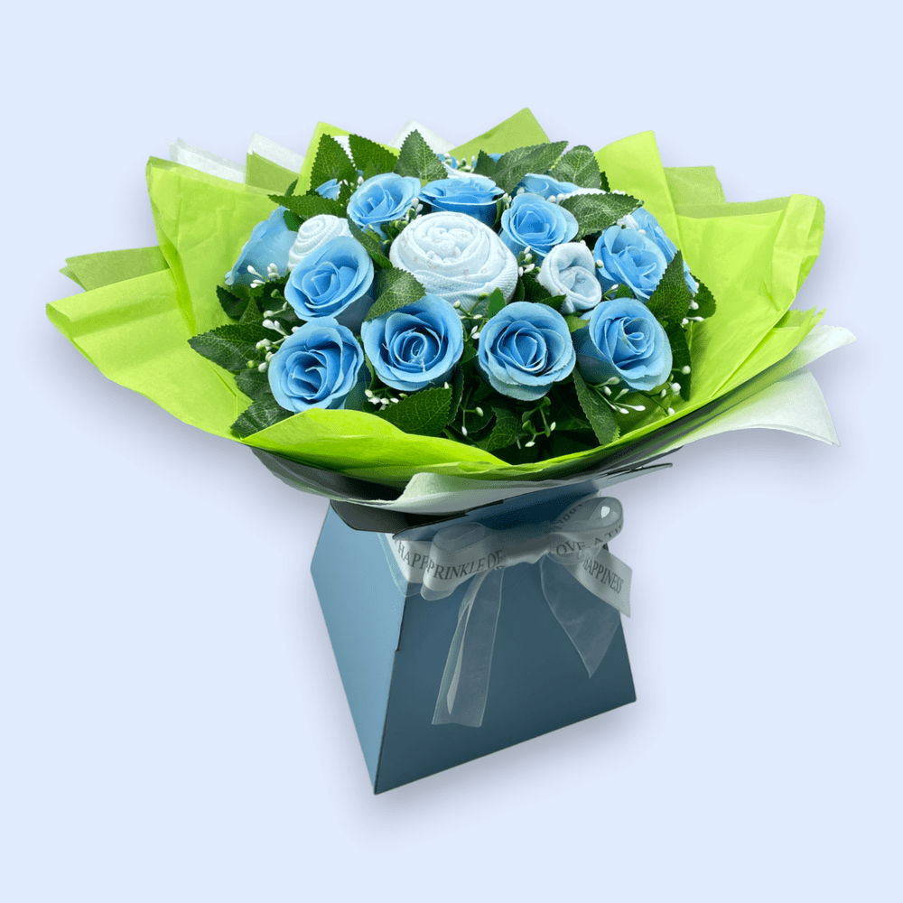 Love & Tiers Ltd Sweet Beginnings Baby Clothes & Roses Bouquet Blue, Bouquet, Boys, Christening, Gender Reveal, New Parents, Shower