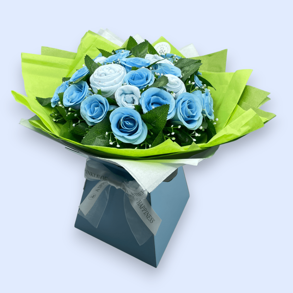 Love & Tiers Ltd Sweet Beginnings Baby Clothes & Roses Bouquet Blue, Bouquet, Boys, Christening, Gender Reveal, New Parents, Shower
