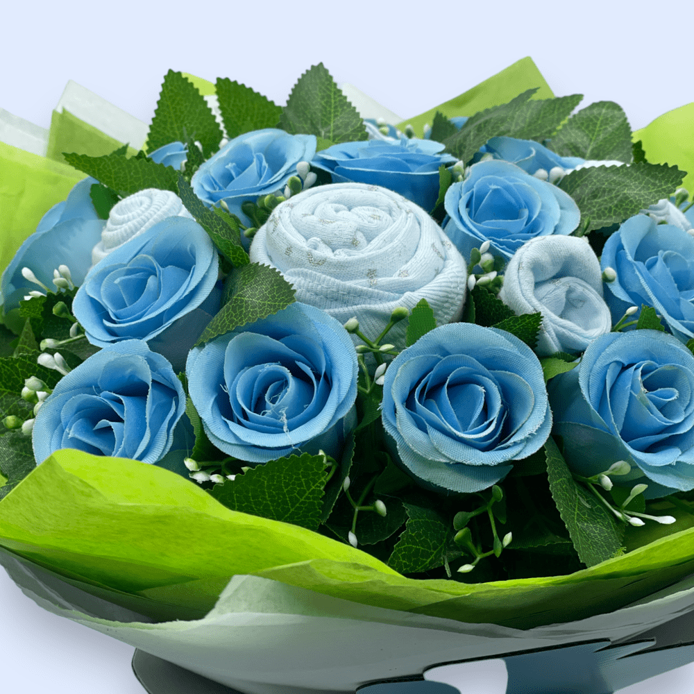 Love & Tiers Ltd Sweet Beginnings Baby Clothes & Roses Bouquet Blue, Bouquet, Boys, Christening, Gender Reveal, New Parents, Shower